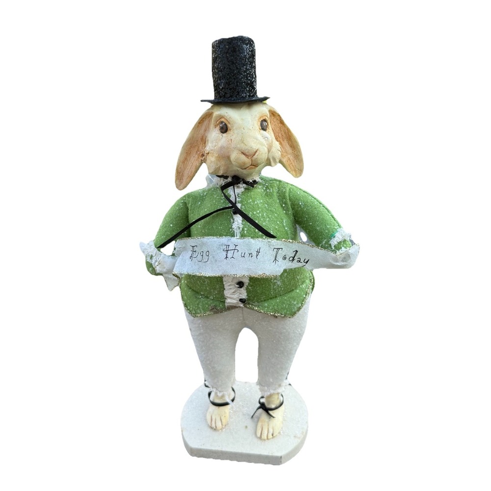 Bethany Lowe Easter Bunny Rabbit Glitter Top Hat Egg Hunt Today Banner, READ